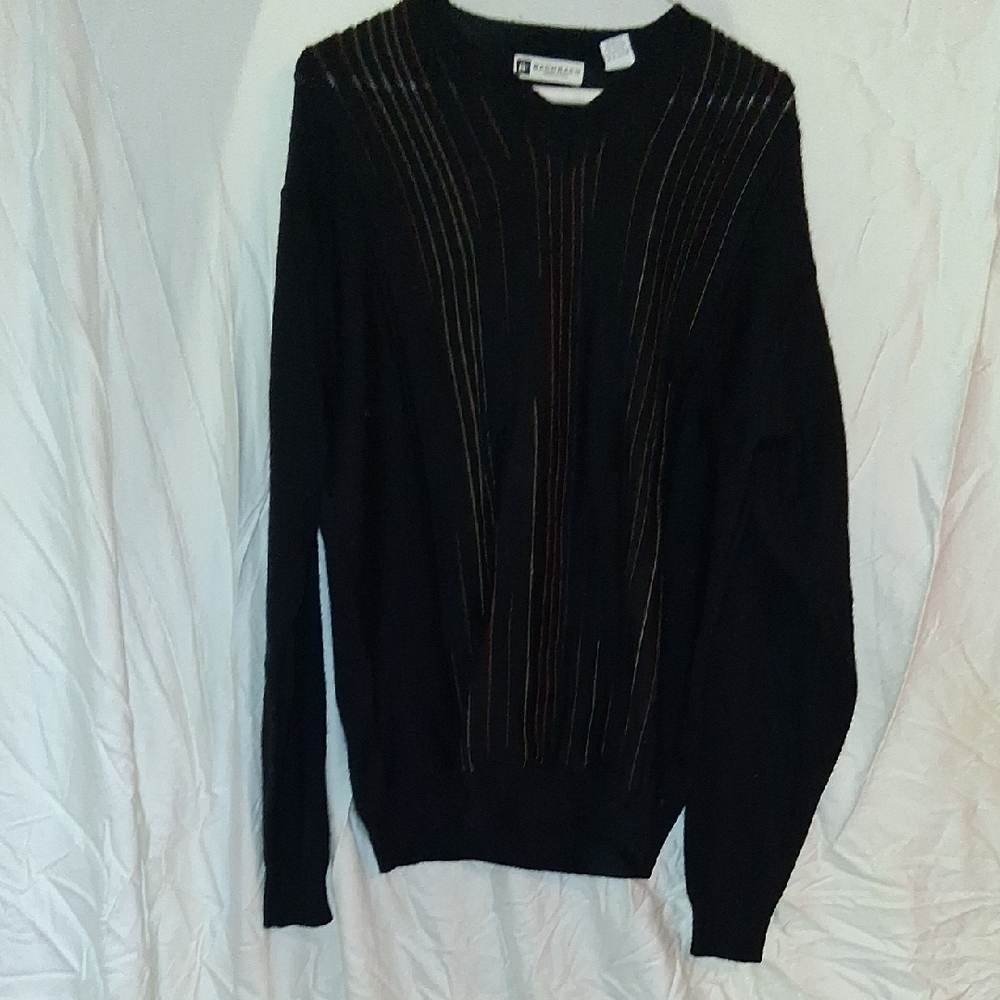 Bachrach Black Sweater with Colorful Stripes